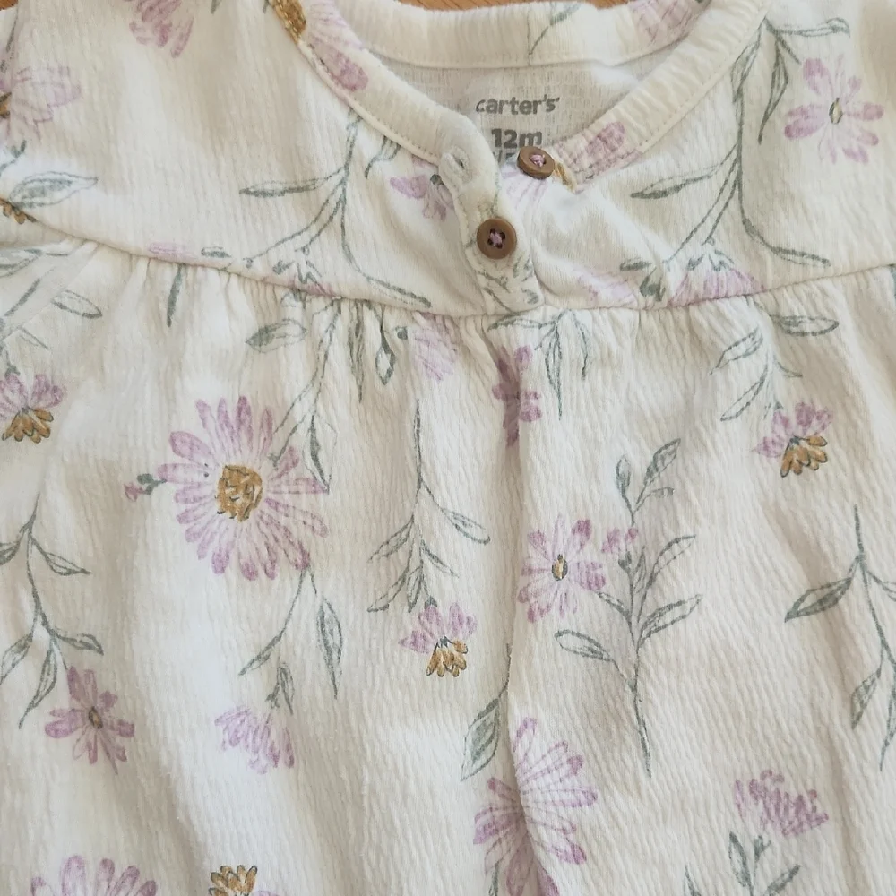 Carter's Soft White Baby Long Sleeves Dress 12 Months